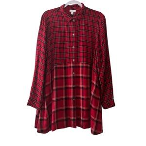 J. JillRed Plaid Flannel Long Sleeve Shirt Dress Size L